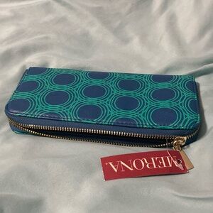 Merona zip wallet, blue circle WWT027 NWT